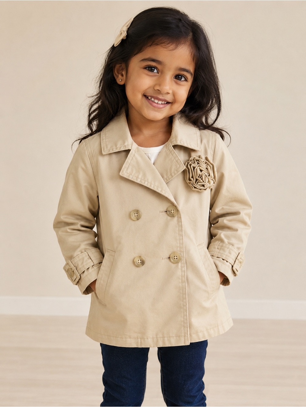 Baby Gap Toddler Trench Coat Beige Rosette Peacoat Jacket 4T